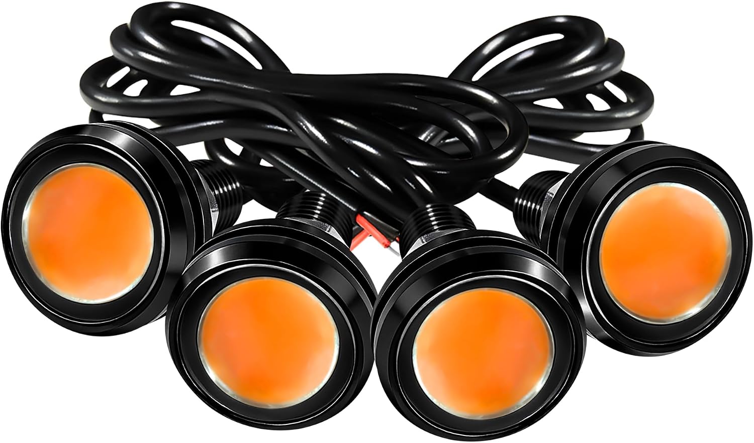 4Pcs 23mm DC 12V Black shell Eagle Eye Cob LED Car Fog DRL Daytime Running Light Backup Reverse Tail Rock Lights Headlights Signal Lamp Small bulb use for car and motorcycle (Orange)